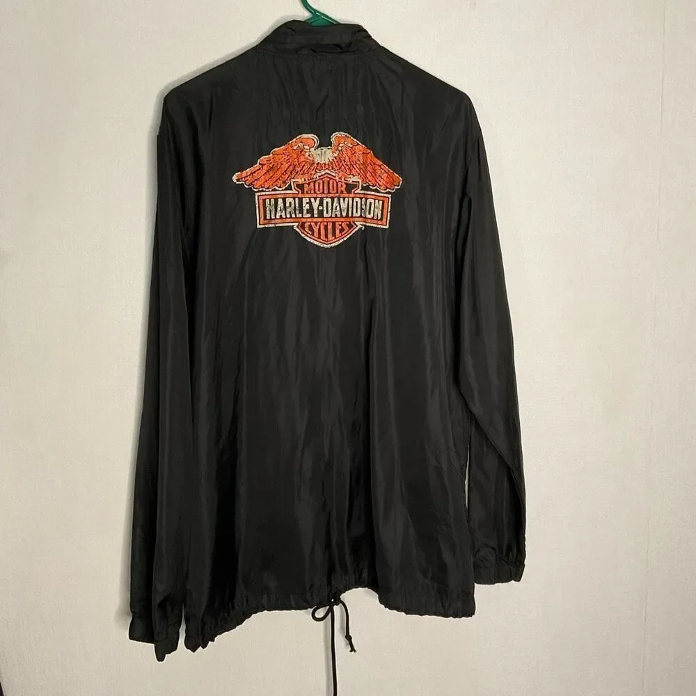 Harley Davidson Winged Graphic Men's‎ XL Black Nylon Windbreaker Rain Jacket